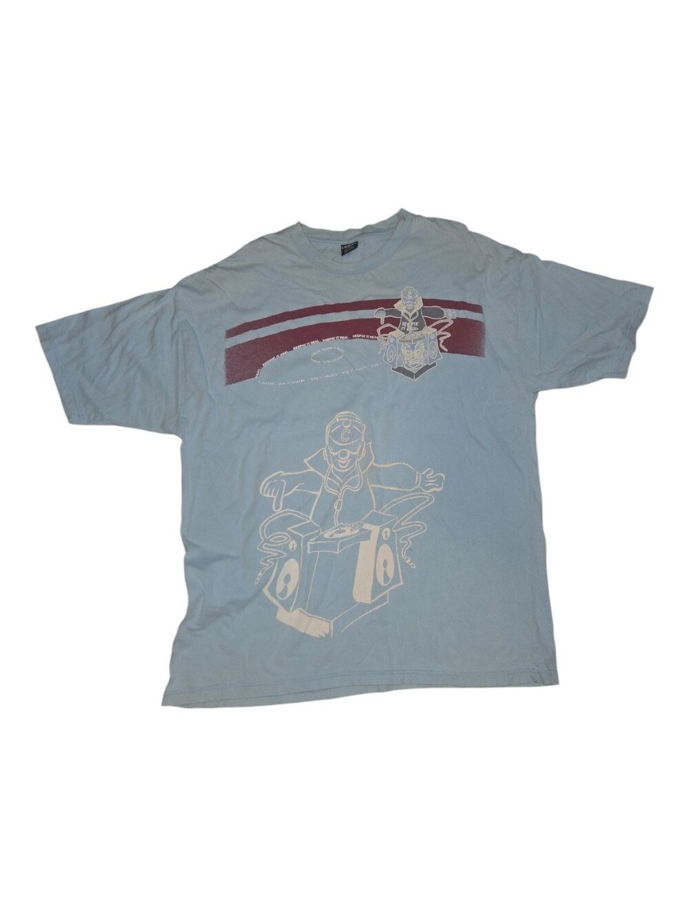 Vintage Men's Light Blue Keepin It Real Graphic Tee Size XXL